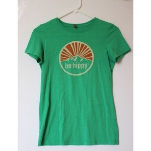 Green “Be Hippy” Fitted T shirt. Size M